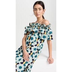 LA DoubleJ | Breakfast Midi Dress In Plaza Off The Shoulder Size XS